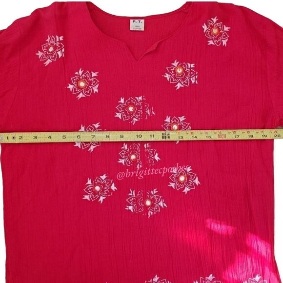 P . T . Red 100% Cotton ¾ Sleeves Top - Picture 7 of 12